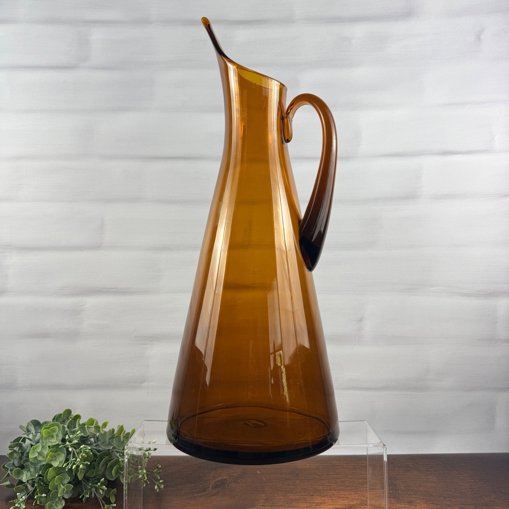 Blenko 976 Honey Glass Pitcher Wayne Husted 1965 Hand Blown MCM 18"